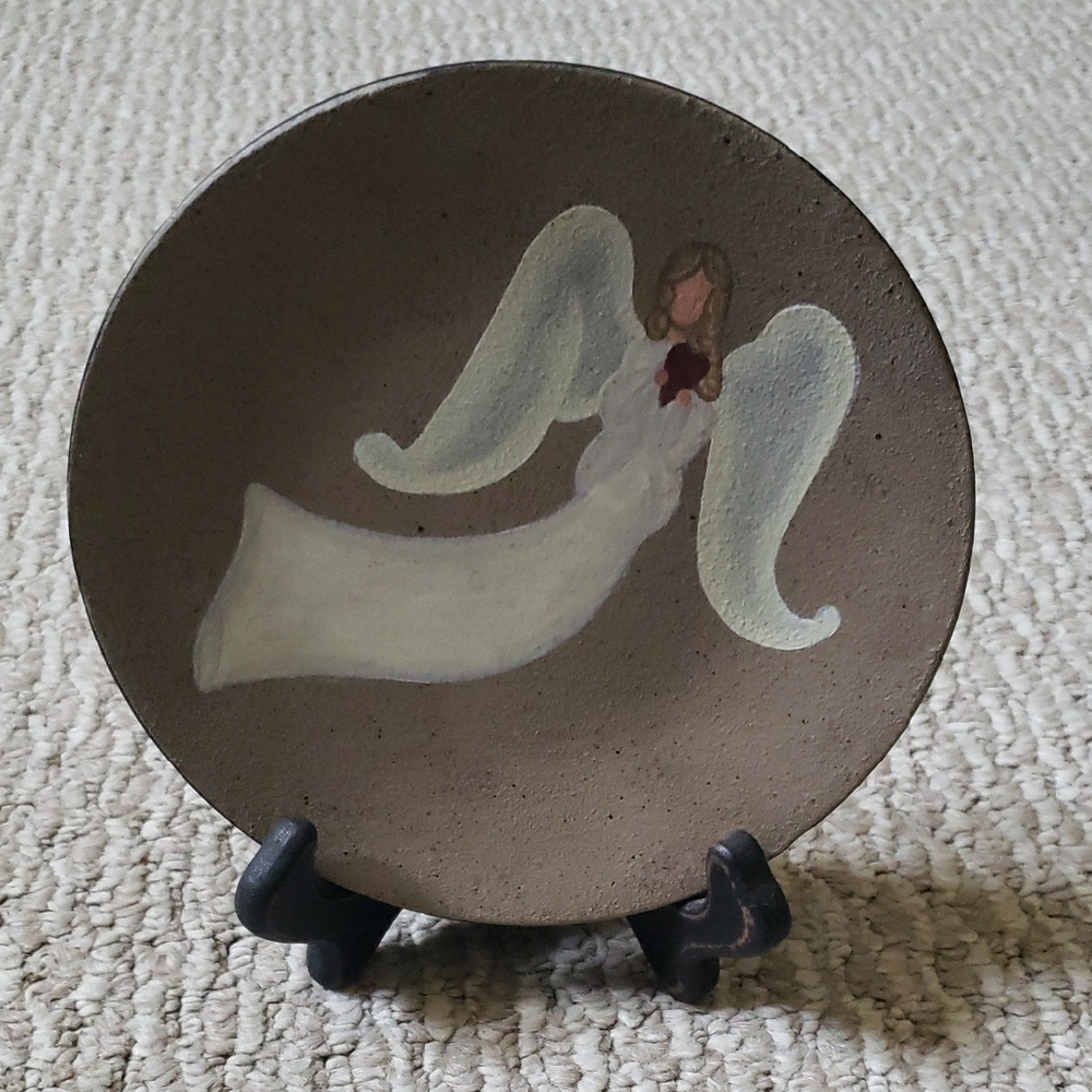 Brown and White Ceramic Art Plate with Minimalist Design